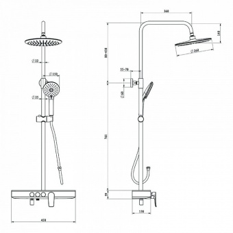 Душевая система Iddis Shelfy с верхним душем и полкой SHESB3Fi06 схема на фото в интернет-магазине Пиастрелла