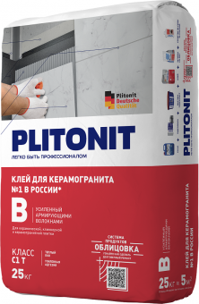 Клей для плитки Плитонит В, усиленный армирующими волокнами, 25 кг фото в интернет-магазине Пиастрелла