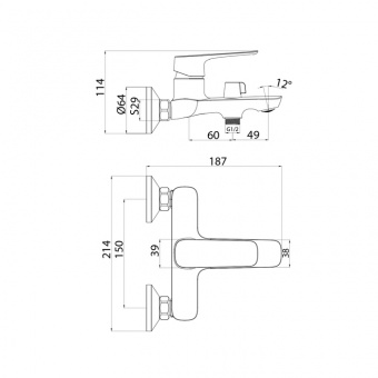 Смеситель для ванны Iddis Sign SIGSB02i02WA, однорычажный схема на фото в интернет-магазине Пиастрелла