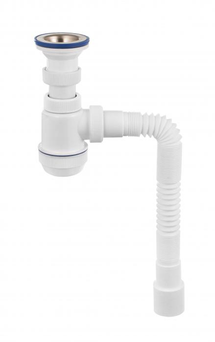 Мини Элит Сифон с нержавеющей чашкой д 70 и гибкой трубой 900мм VIRPLA