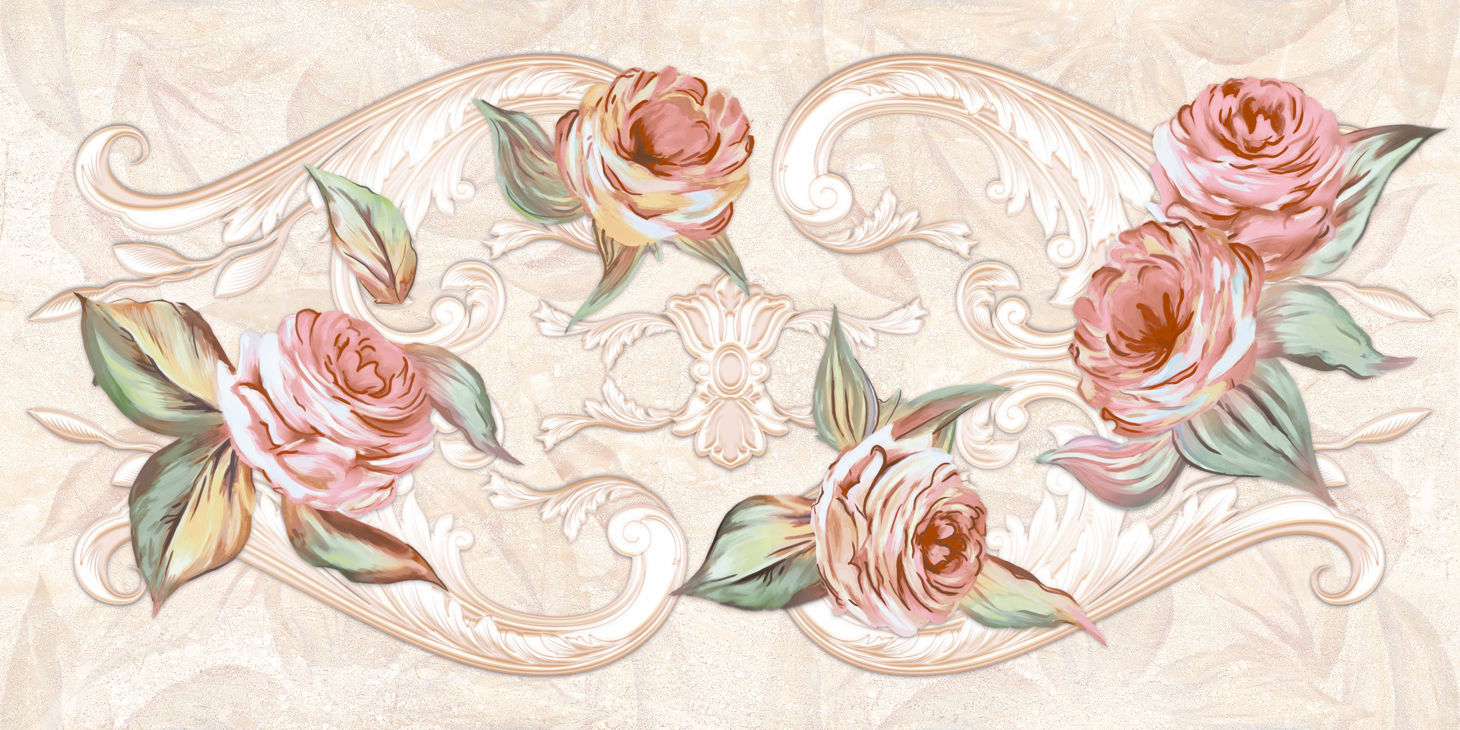 Травертин Романтик 1 Декор 250*500 с розами (1*7) VINCHI