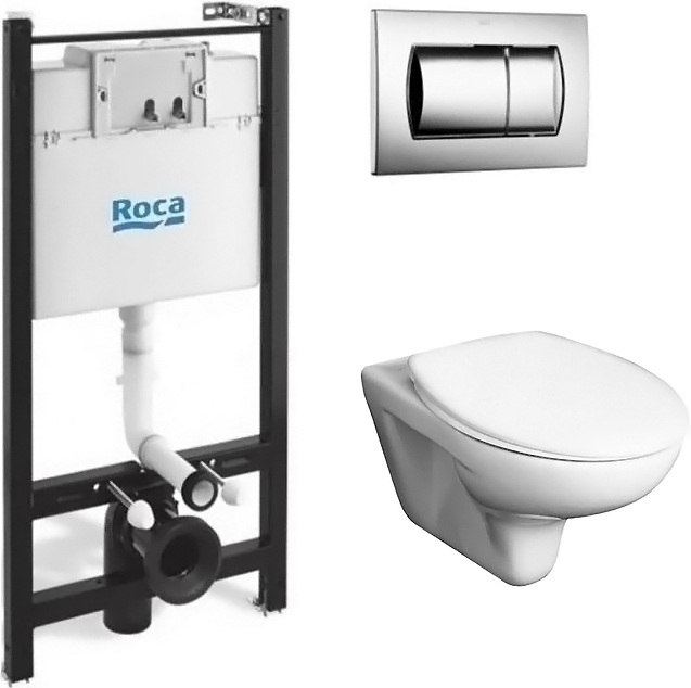 Mateo Унитаз подвесной+инсталяция+кнопка+сидение м/з белый Roca